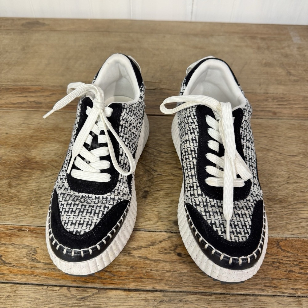 Universal Thread Platform Sneakers Women 7.5 Black White Woven Chunky Sole - Picture 4 of 9